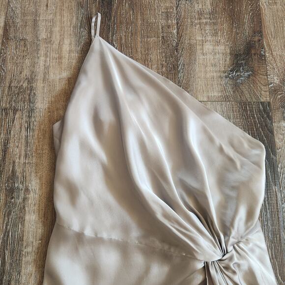 Michelle Mason Silk One Shoulder Dress Size 10 Gray NWT Midi Draped - Picture 4 of 13